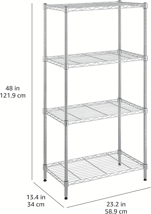 4-Shelf Adjustable, Storage Shelving Unit, (200 Pound Loading Capacity per Shelf), Steel Organizer Wire Rack, 13.4"D X 23.2"W X 48"H, Chrome - Image 9