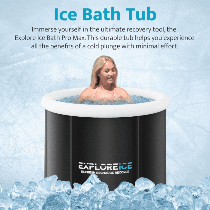 Explore Ice Bath Pro Max Extra Large Outdoor Inflatable Portable Athlete Cold Water Therapy Plunge Barrel Bath Tub with Lid and Carry Bag, Black/White - Image 5