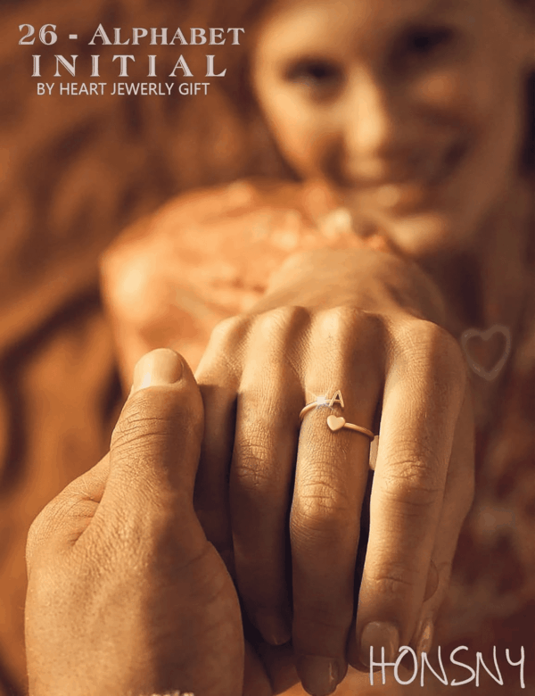Gold Initial Rings for Women Non Tarnish 18K Gold Plated Heart Initial Stackable Rings Adjustable Pinky Rings for Women Cute Dainty Alphabet Capital Letter Rings Jewerly Gift - Image 3