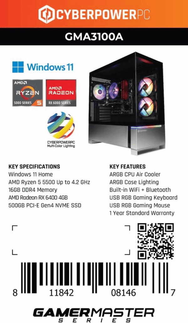 Gamer Master Gaming PC, AMD Ryzen 5 5500 3.6Ghz, Radeon RX 6400 4GB, 16GB DDR4, 500GB Pcie Gen4 SSD, Wifi Ready & Windows 11 Home (GMA3100A) - Image 7