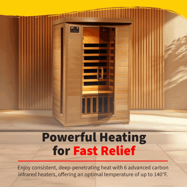 HEATWAVE Radiant Saunas 2-Person Hemlock Infrared Sauna with 6 Carbon Heaters, Chromotherapy Lighting, Oxygen Ionizer - Image 6