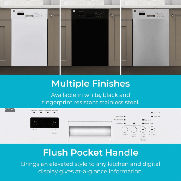 18" Built-In Stainless Steel Tub Dishwasher with Easyflex 3Rd Rack, Smartwash, Ultrawash Plus, Turbodry, Morespace Adjustable Rack, Energy Star Certified, White - Image 10
