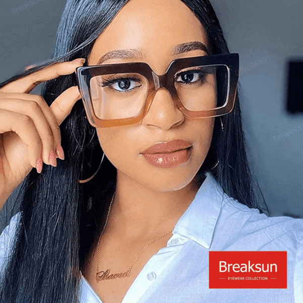 Oversized Blue Light Glasses for Women Fashion Thick Square Computer Eyewear Non-Prescription Black Glasses (Champagne Black) - Image 2