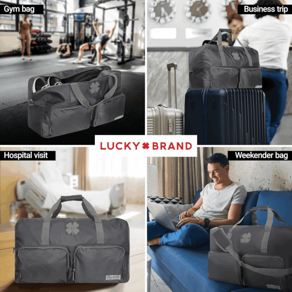 Lucky Travel Duffel Bags 65L, Gym Bag, Travel Bag & Large Duffle Bag for Men, Foldable Overnight Weekender Bags for Women & Men with Adjustable Shoulder Strap, Charcoal - Image 2