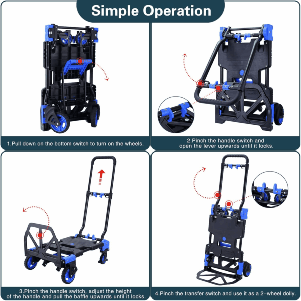 2-In-1 Hand Truck Dolly Foldable,330Lb Capacity Hand Dolly,Folding Hand Cart with Retractable Handle,Hand Truck Foldable with 4 Wheels,Portable Handtruck - Image 5