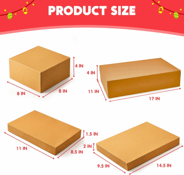 12PCS Brown Kraft Cardboard Gift Boxes with Lids for Presents, 4" Deep Large Shirt Robe Wrapping Boxes for Christmas Holiday, 4 Different Sizes Festive Xmas Lingerie Cupcake DIY Boxes - Image 5