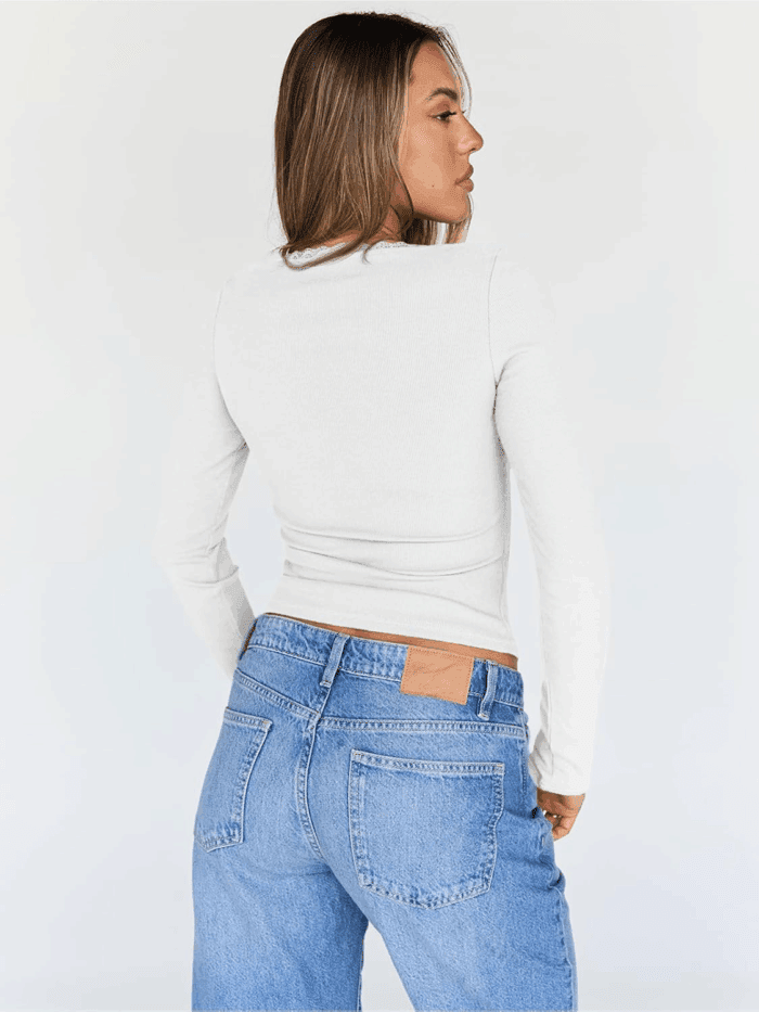 Womens Long Sleeve Shirts Crop Square Neck Ribbed Tops Basic Slim Fit Y2K Fall Winter Clothes Outfits 2025 - Image 4