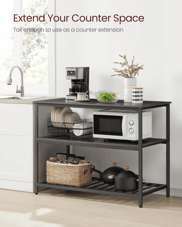 Kitchen Island with 3 Shelves, 47.2 Inches Width Kitchen Shelf with Large Worktop, Stable Steel Structure, Industrial, Easy to Assemble, Ebonised Oak and Black UKKI001B42 - Image 4