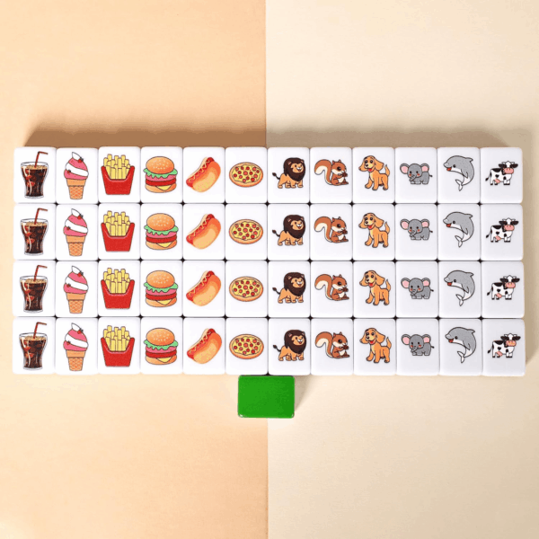 2 Players Mahjong Block Set, Mahjong Tile Game with 50 Premium Green Tiles(30Mm) Animal and Food Pattern, Portable Mahjongg Set with a Carry Bag - Image 3