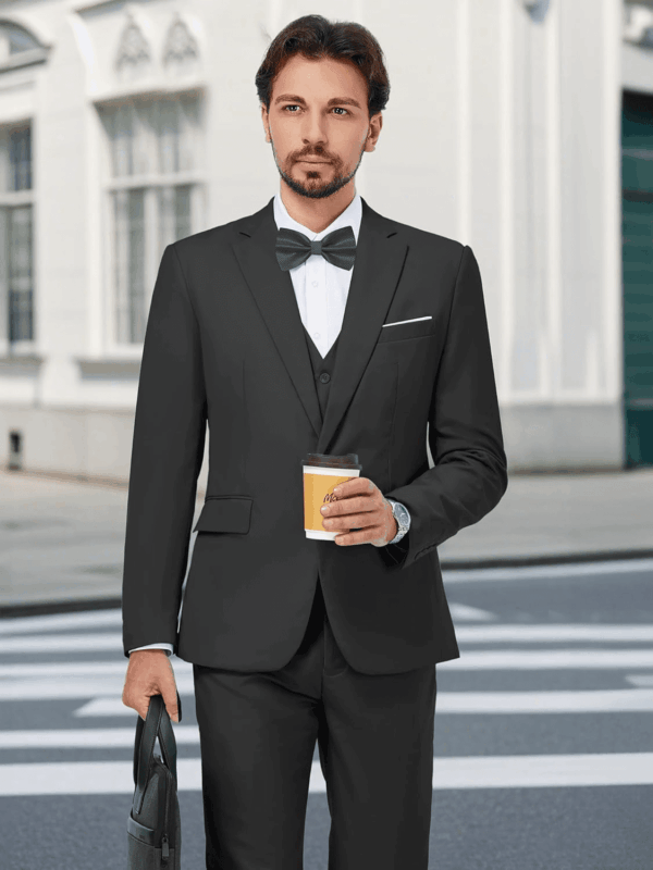 Men'S 3 Pieces Suit Elegant Solid One Button Slim Fit Single Breasted Party Blazer Vest Pants Set - Image 4