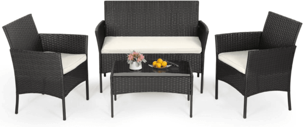 Patio Furniture Set 4 Pieces Outdoor Rattan Chair Wicker Sofa Garden Conversation Bistro Sets for Yard,Pool or Backyard