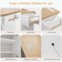 60" Kitchen Island with Power Outlet & Drop Leaf, Kitchen Rolling Island with Spice Rack & Towel Rack, Knife Holder, Kitchen Island Cart with Trash Storage Cabinet, Mobile Island Table for Kitchen - Image 9