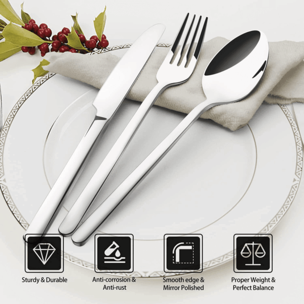 Silverware Set, 20 Piece Flatware Cutlery Set for 4, 18/10 Stainless Steel Silverware Mirror Polished Dishwasher Safe for Home, Restaurant, Wedding, Party(Silver, 20 Pieces for 4) - Image 2