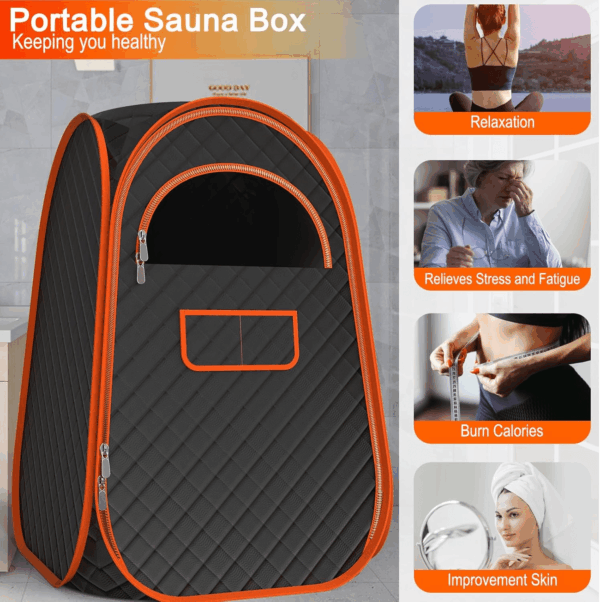 Portable Sauna Box, Portable Sauna for Home with 2.6L Steamer Generator, Remote Control, Portable Chair & Floor Mat, Full Body Personal Saunas Tent for Health, 9 Levels, Orange - Image 2