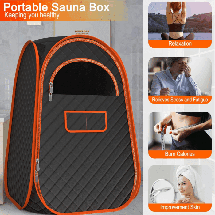 Portable Sauna Box, Portable Sauna for Home with 2.6L Steamer Generator, Remote Control, Portable Chair & Floor Mat, Full Body Personal Saunas Tent for Health, 9 Levels, Orange - Image 2