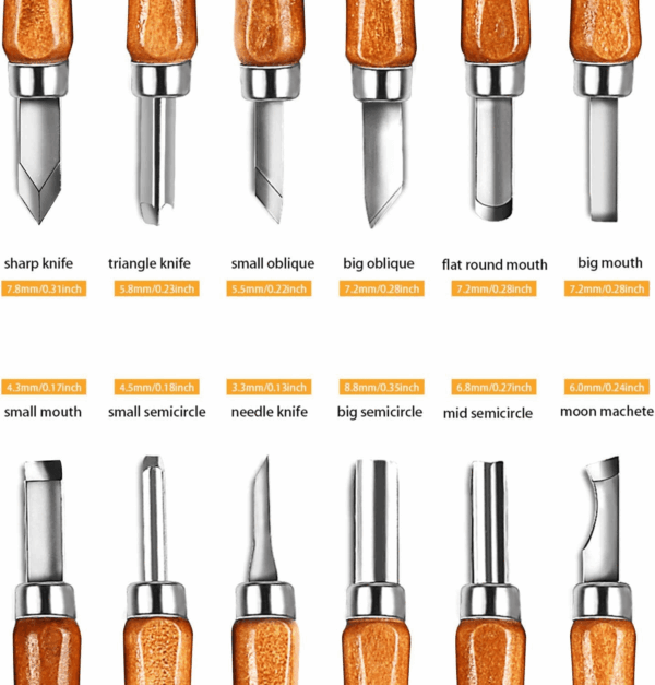 Wood Carving Knife Set - 20 PCS Hand Carving Tool Set for DIY Sculpture Carpenter Experts & Beginners - Image 6