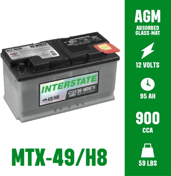 Automotive Battery 12V 95Ah (Group Size H8, 49) 900CCA SLI AGM Automobile Replacement Battery for Cars, Suvs, Sedans, Trucks (MTX-49/H8) - Image 3