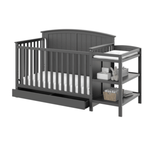 Steveston 5-In-1 Convertible Crib and Changer with Drawer (Gray) – GREENGUARD Gold Certified, Crib and Changing Table Combo with Drawer, Converts to Toddler Bed, Daybed and Full-Size Bed