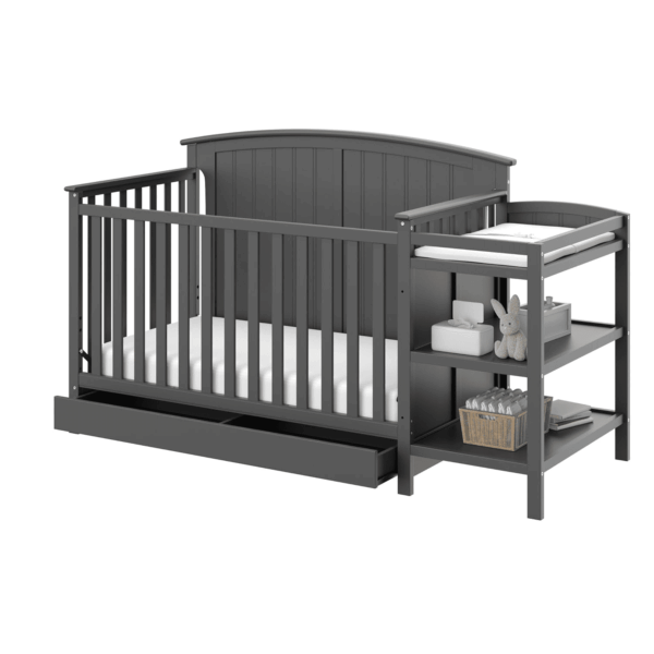 Steveston 5-In-1 Convertible Crib and Changer with Drawer (Gray) – GREENGUARD Gold Certified, Crib and Changing Table Combo with Drawer, Converts to Toddler Bed, Daybed and Full-Size Bed