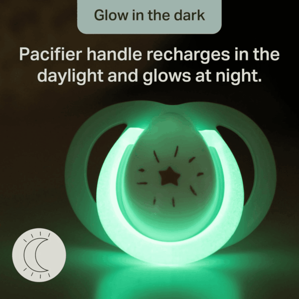 Nighttime Pacifiers, 6-18 Months, 6 Pack of Glow in the Dark Pacifiers with Symmetrical Silicone Baglet - Image 4
