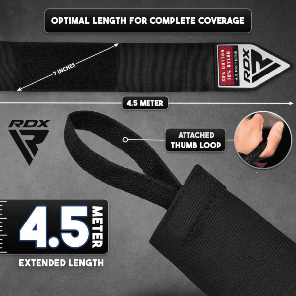 Boxing Hand Wraps Inner Gloves, 4.5M 180 Inches Elasticated Thumb Loop Bandages, under Mitts Wrist Hand Protection Muay Thai MMA Kickboxing Martial Arts Punching Bag Speed Ball Training Men Women - Image 4