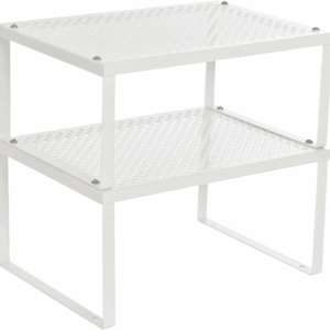 Spice Racks, Cabinet Shelf Organizers, Shelf Organizers, Countertop Organizers, Shelf Risers, Stackable, Expandable, Set of 2 Metal Kitchen Counter Shelves, White UKCS01WT