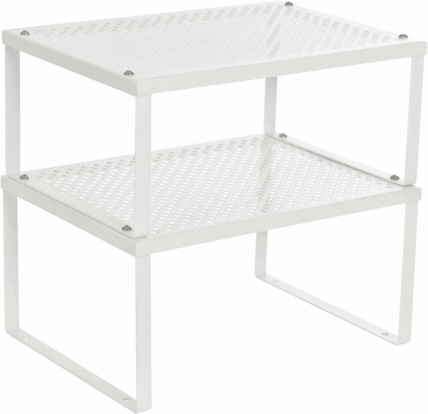 Spice Racks, Cabinet Shelf Organizers, Shelf Organizers, Countertop Organizers, Shelf Risers, Stackable, Expandable, Set of 2 Metal Kitchen Counter Shelves, White UKCS01WT
