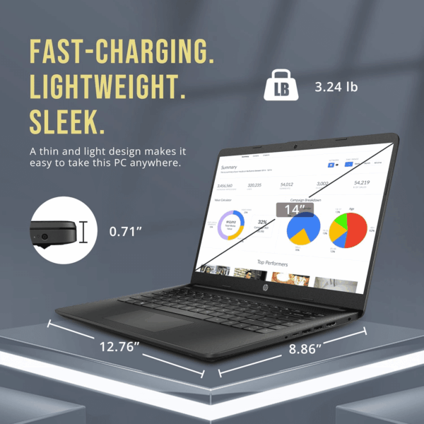 Stream 14" HD Brightview Laptop, Intel Celeron N4120, 16GB RAM, 288GB Storage (128GB Emmc + 160GB Docking Station Set), Intel UHD Graphics, 720P Webcam, Wi-Fi, 1 Year Office 365, Win 11 S, Black - Image 8