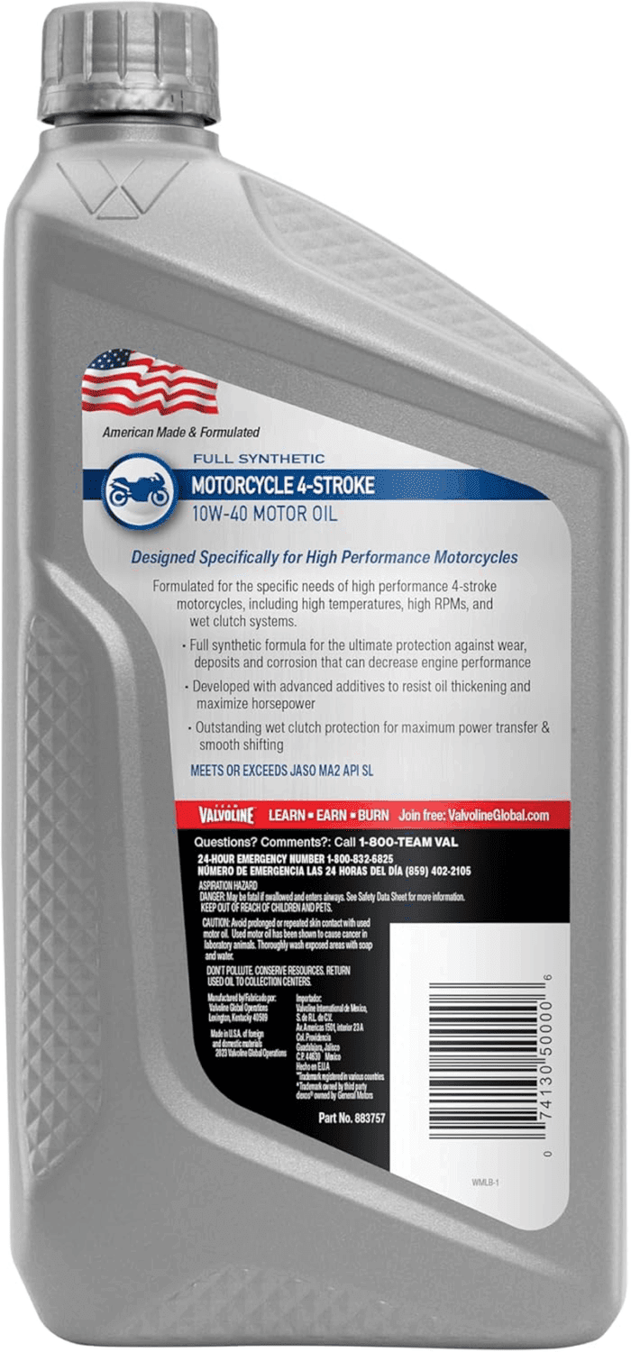 4-Stroke Motorcycle Full Synthetic SAE 10W-40 Motor Oil 1 QT - Image 3