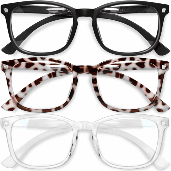 Stylish Blue Light Glasses for Woman - Computer Glasses 99% Blue Light Blocking - Lightweight TR90 Frames - 3 Pack