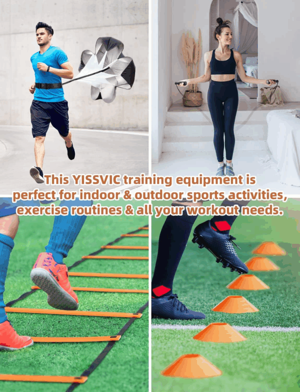 Agility Ladder 20 Feet 12 Adjustable Rungs Speed Training Equipment Set, Agility Ladder, Football Cones, Running Parachute, Jump Rope, Resistance Bands - Image 6