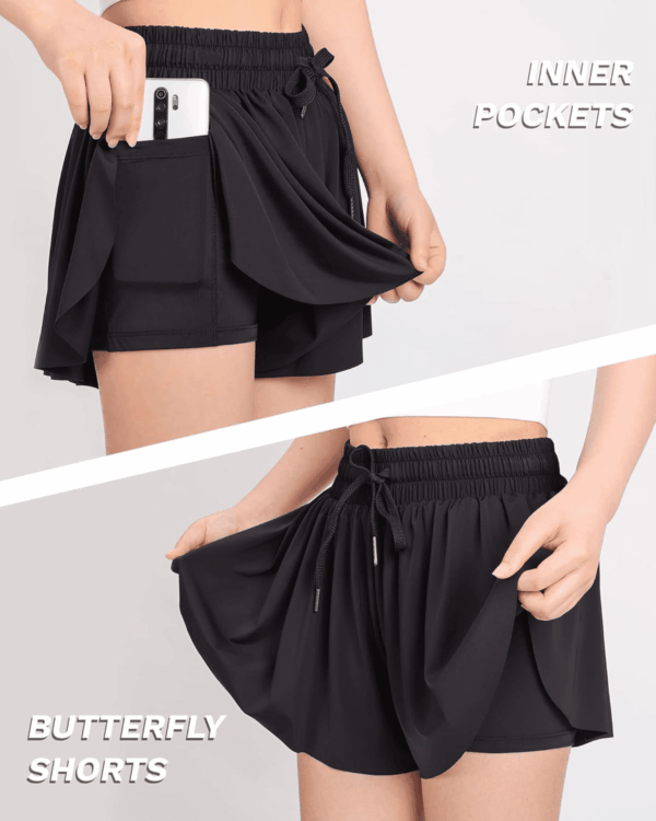 Girls Flowy Shorts, 2 in 1 Preppy Butterfly Shorts with Spandex Liner for Cheer Athletic Gym Teens Casual Clothes - Image 2