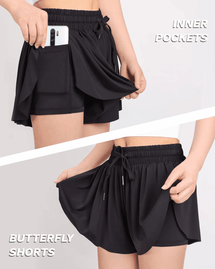 Girls Flowy Shorts, 2 in 1 Preppy Butterfly Shorts with Spandex Liner for Cheer Athletic Gym Teens Casual Clothes - Image 2
