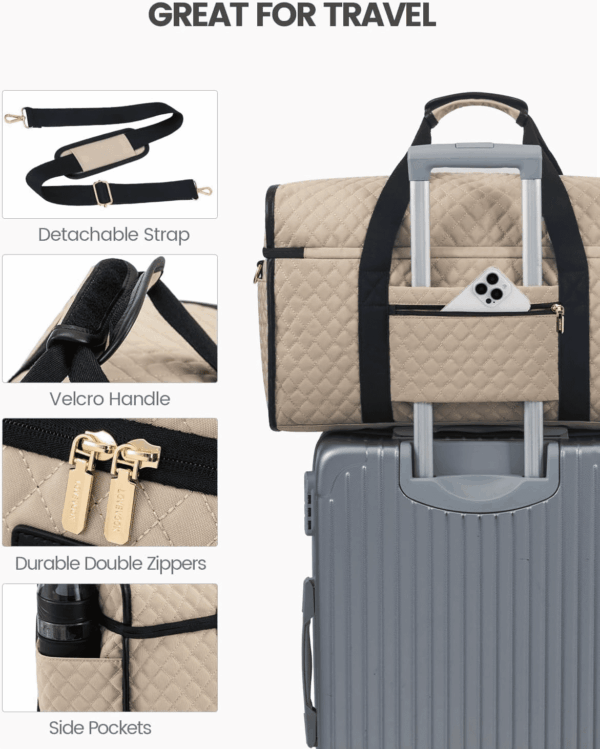 Travel Duffle Bag, Weekender Bags for Women, Carry on Duffel Bags for Airplanes, Overnight Bag with Toiletry Bag, Hospital Bag for Labor and Delivery, Yoga Gym Bag with Wet Pocket, 3Pcs Set - Image 4