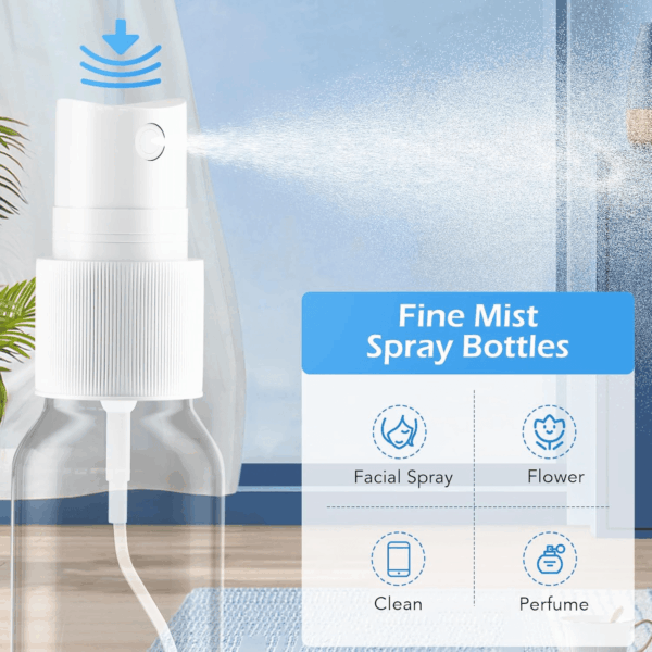 Spray Bottles, 2Oz/50Ml Clear Empty Fine Mist Plastic Mini Travel Bottle Set, Small Refillable Liquid Containers with 2Pcs Funnels and 24Pcs Labels (6 Pack) - Image 2