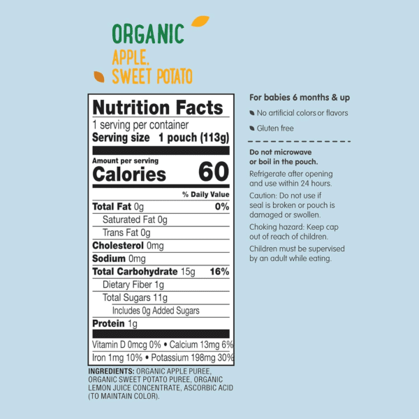 Amazon Brand -  Gluten Free Organic Baby Food, Stage 2, Apple, Sweet Potato, 4 Ounce (Pack of 12) - Image 3