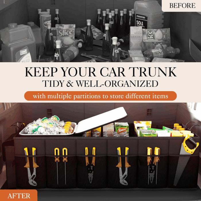 Trunk Organizer, Sturdy Foldable with Cooler for Car & SUV, 3 Compartments, Black, 30.90'12.60'10.63' - Image 7