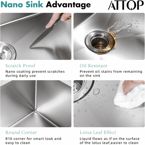 33 Inch Large Double Bowls Drop in Kitchen Sink,Nano Coating Stainless Steel Handmade Topmount Kitchen Sink - Image 7