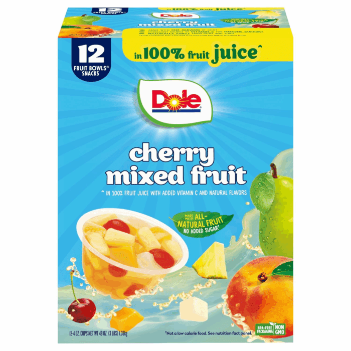 Cherry Mixed Fruit Fruit Bowls Snack in 100% Fruit Juice 12 - 4 Oz Cups