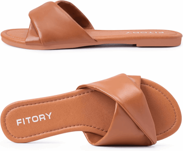 Women'S Flat Sandals Fashion Slides with Soft Leather Slippers for Summer Size 6-11 - Image 4