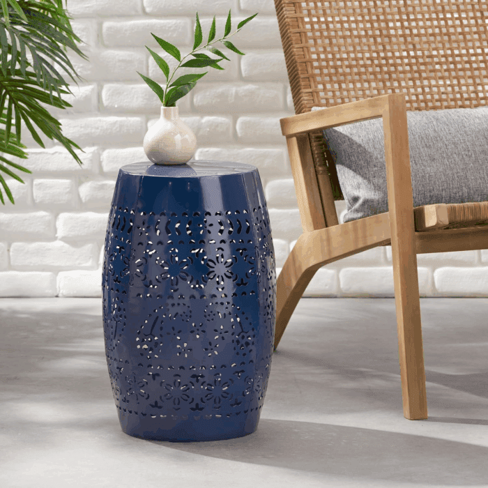Ruby Outdoor 12" Iron Side Table, Dark Blue - Image 2