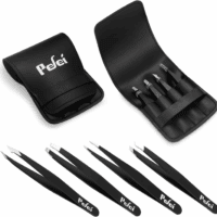 Tweezers Set - Professional Stainless Steel Tweezers for Eyebrows - Great Precision for Facial Hair, Splinter and Ingrown Hair Removal (Black) - Image 7