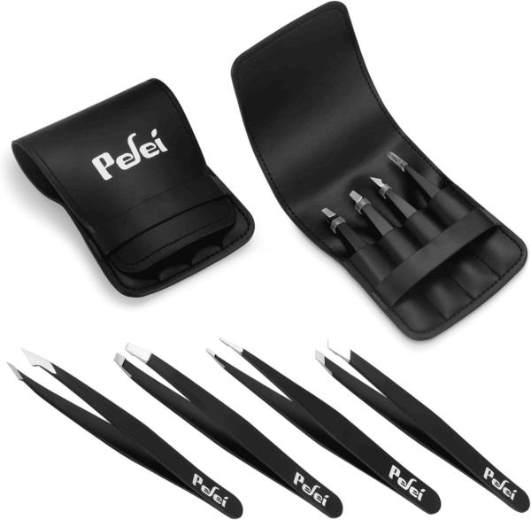 Tweezers Set - Professional Stainless Steel Tweezers for Eyebrows - Great Precision for Facial Hair, Splinter and Ingrown Hair Removal (Black) - Image 7