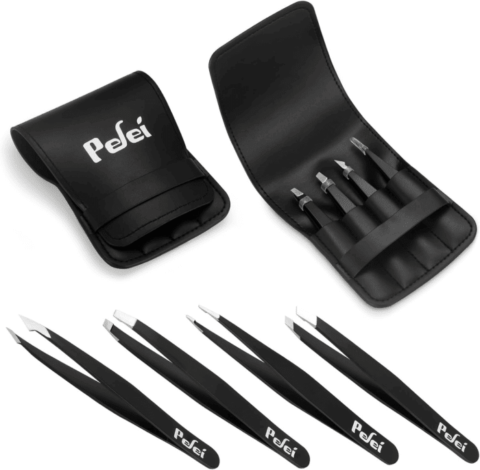 Tweezers Set - Professional Stainless Steel Tweezers for Eyebrows - Great Precision for Facial Hair, Splinter and Ingrown Hair Removal (Black) - Image 7