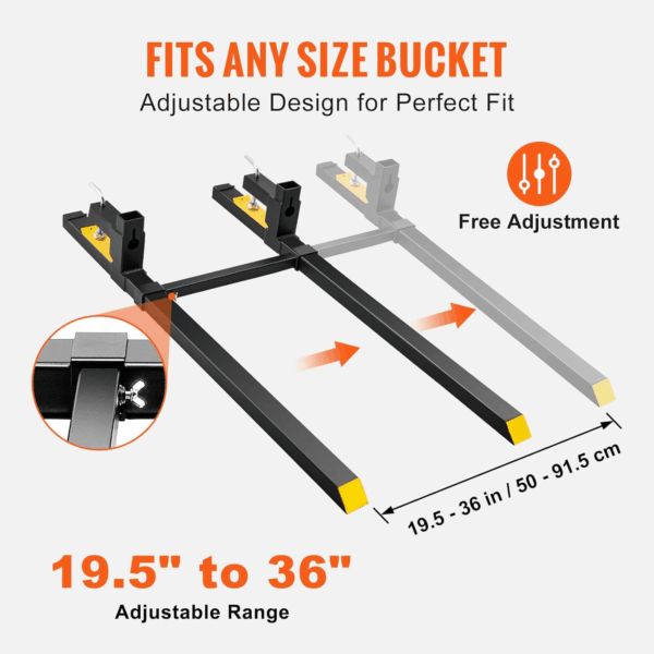 60" 2000Lbs Heavy Duty Pallet Forks with Adjustable Stabilizer Bar for Loader Bucket Skid Steer Tractor, Black - Image 4
