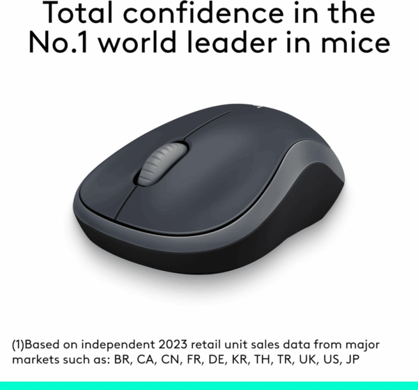 M185 Wireless Mouse, 2.4Ghz with USB Mini Receiver, 12-Month Battery Life, 1000 DPI Optical Tracking, Ambidextrous Pc/Mac/Laptop - Swift Grey - Image 2