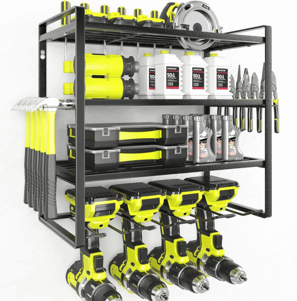 Power Tool Organizer, Garage Tool Organizers and Storage,Drill Holder Wall Mount, Storage Rack for Cordless Drill, Heavy Duty Tool Shelf with Screwdriver Holder/Pliers Holder/Hammer Holder