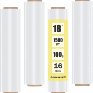 18" Stretch Wrap Film Roll, 1500Ft Industrial Heavy Duty Clear Plastic Wrap with Handles for Pallet Wrapping Shipping Moving Packing (100 Gauge-4 Boxes)