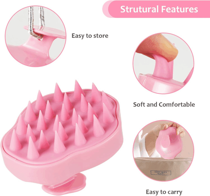 Soft Silicone Hair Scalp Massager Shampoo Brush for Wet Dry Oily Curly Straight Thick Thin Rough Long Short Natural Men Women Kids Pets Hair Care Tools（Pink - Image 2