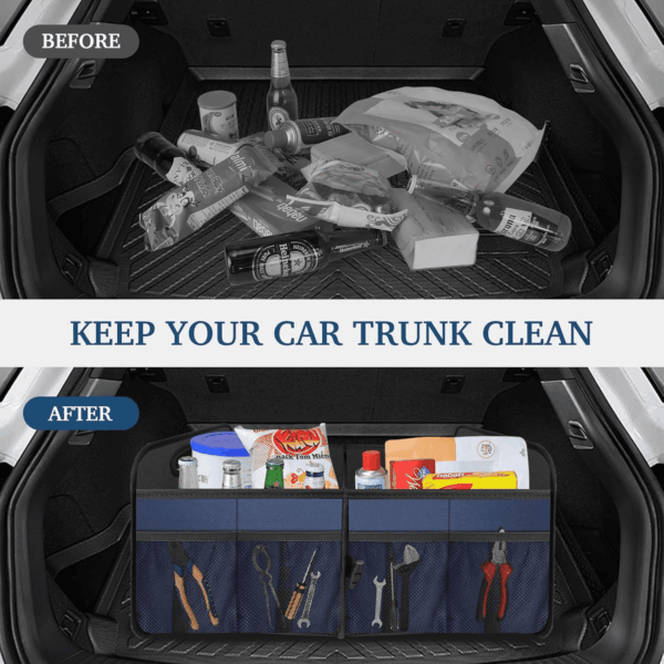 Car Trunk Organizer, Collapsible, Waterproof, Non-Slip, Blue, 52L, 5 Compartments, Rectangular, Portable, Practical/Functional - Image 5